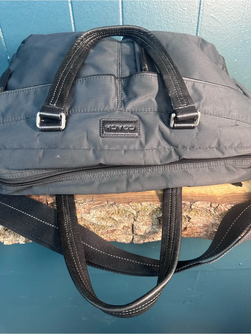 Coach Varick F70681 Black Nylon Leather Laptop Briefcase Messenger Bag Strap